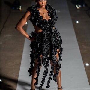 Black Ruffled Evening Dress - Designer Sample Sale